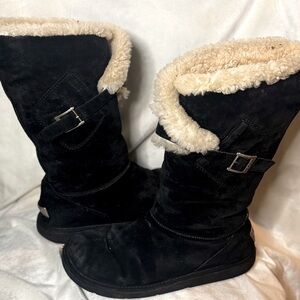 UGG Australia 5358 MESSENGER Black Suede Shearling Tall Boots Women's 9